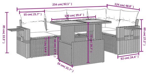 VidaXL 6 részes bézs polyrattan kerti ülőgarnitúra párnával