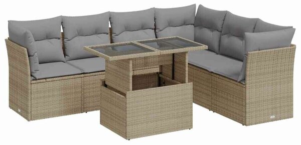 VidaXL 7 részes bézs polyrattan kerti ülőgarnitúra párnákkal
