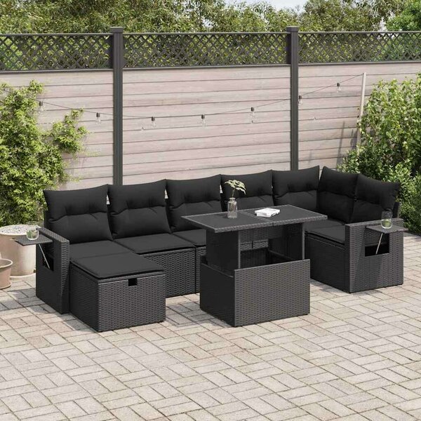 VidaXL Polyrattan Kerti Ülőgarnitúra - 8 részes - Fekete