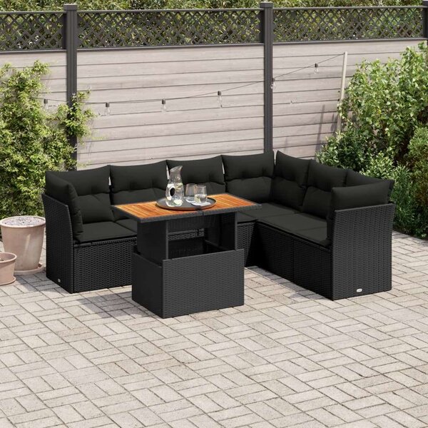 VidaXL Polyrattan Kerti Ülőgarnitúra - 7 részes - Fekete