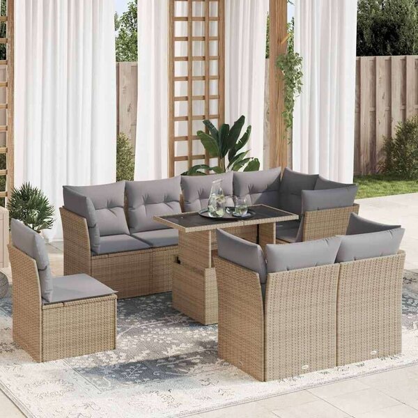 VidaXL Kerti Ülőgarnitúra - Polyrattan - Bézs - 9 részes