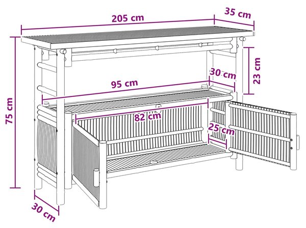 VidaXL Konzolasztal polcokkal Természetes 110 x 35 x 75 cm Bambusz