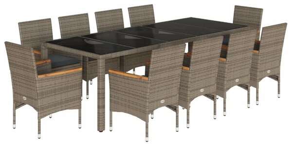 VidaXL 11 részes szürke polyrattan/üveg kerti ülőgarnitúra párnákkal