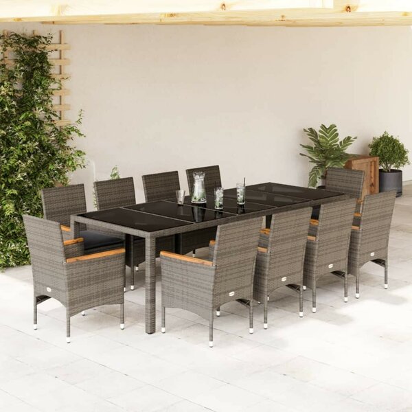 VidaXL 11 részes szürke polyrattan/üveg kerti ülőgarnitúra párnákkal