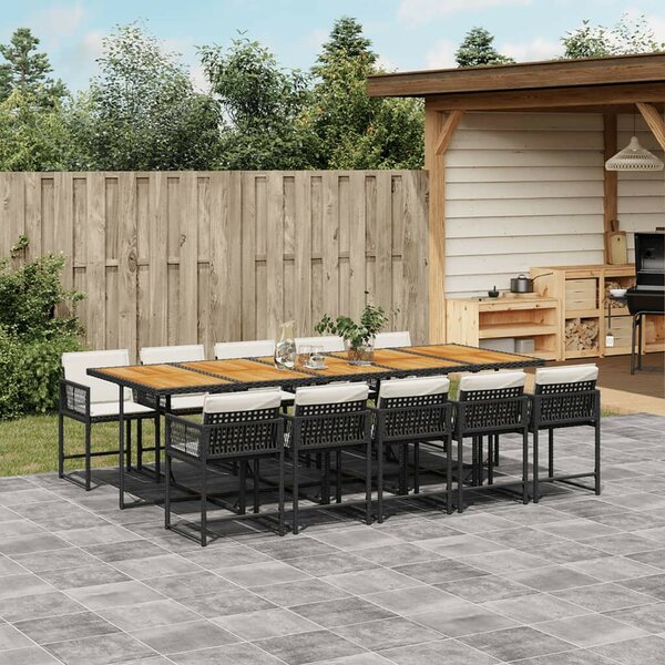 VidaXL - 11 Fős Kerti Étkezőgarnitúra - Polyrattan - Fekete