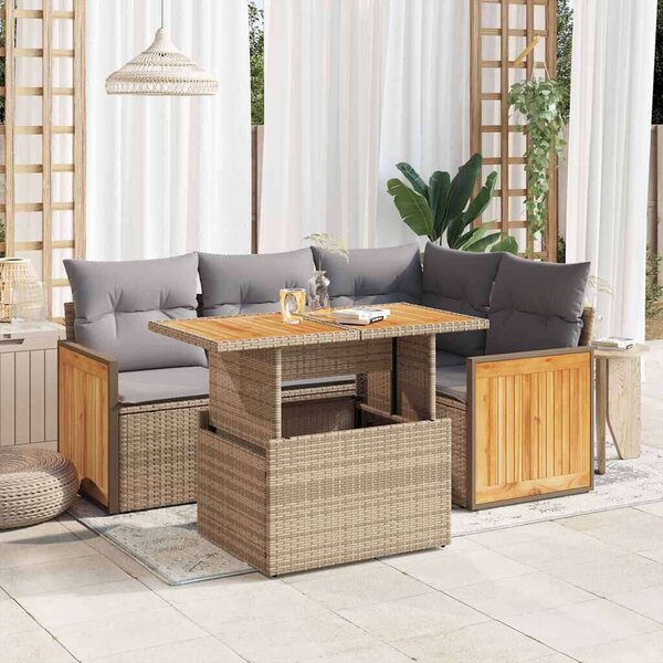 VidaXL - 5 részes Kerti Ülőgarnitúra - Polyrattan - Bézs