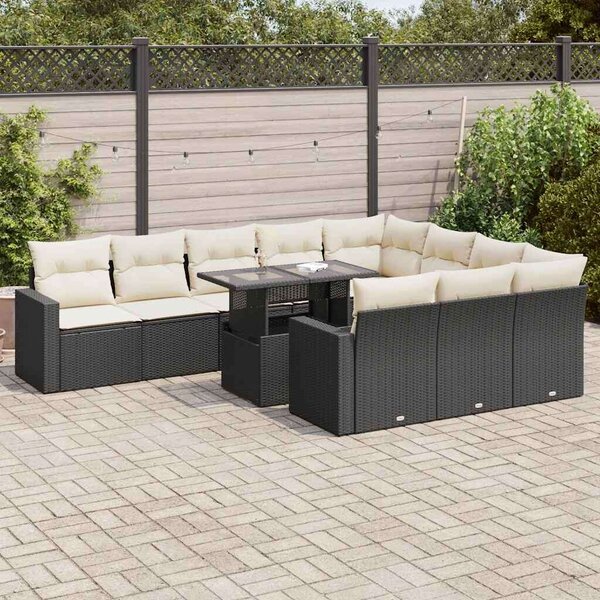 VidaXL Polyrattan Kerti Ülőgarnitúra - 11 részes - Fekete