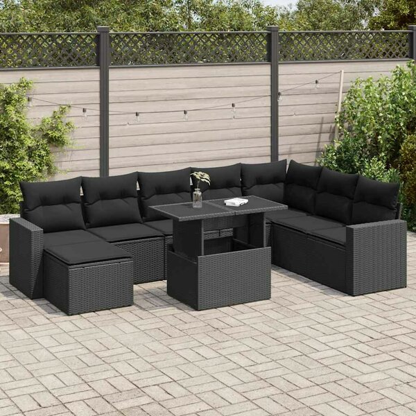 VidaXL Polyrattan Kerti Ülőgarnitúra - 9 részes - Fekete