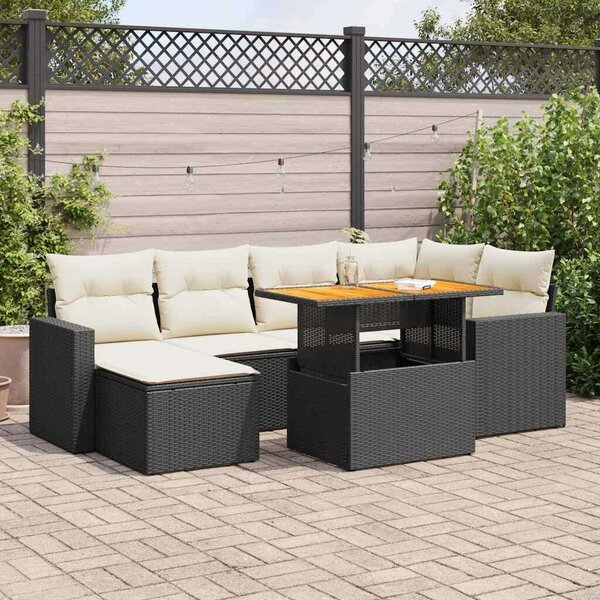 VidaXL Polyrattan Kerti Ülőgarnitúra - 7 részes - Fekete