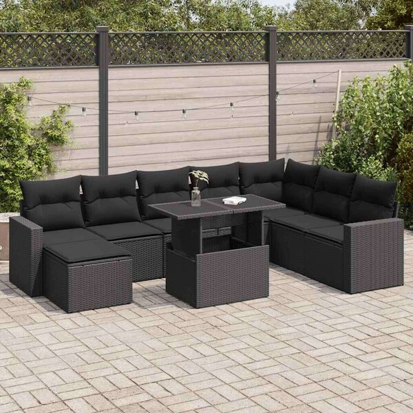 VidaXL Polyrattan Kerti Ülőgarnitúra - 9 részes - Fekete