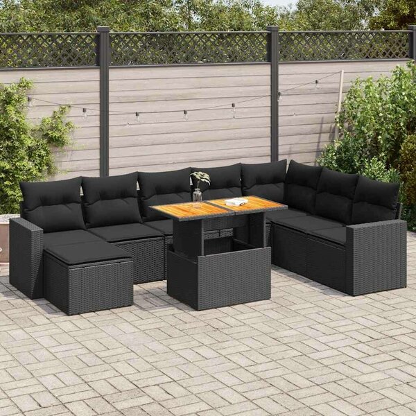 VidaXL Polyrattan Kerti Ülőgarnitúra - 9 részes - Fekete