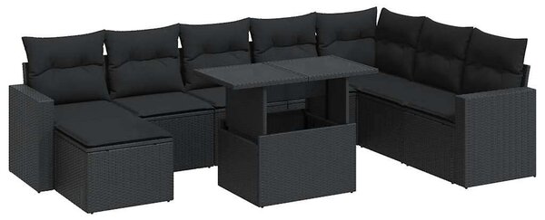 VidaXL Polyrattan Kerti Ülőgarnitúra - 9 részes - Fekete