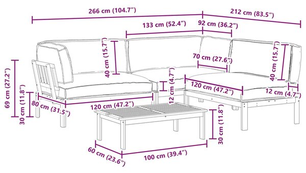 VidaXL Kanapé Szett párnával Egyszínű 4 pcs Antracit Tömör Akácfa