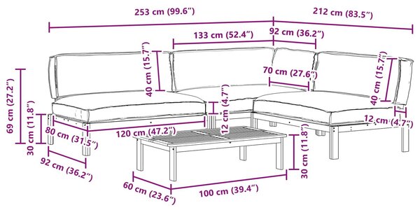 VidaXL Kanapé Szett párnával Egyszínű 4 pcs Antracit Tömör Akácfa