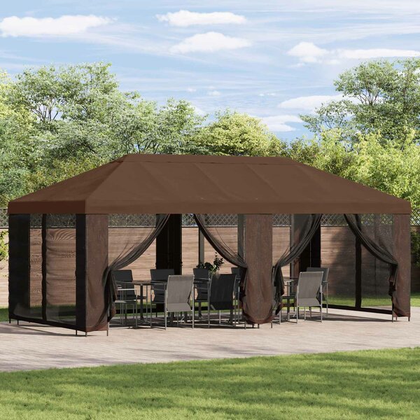 VidaXL Oldalfalas pavilon 6 x 3 m Barna Poliészter és acél 190