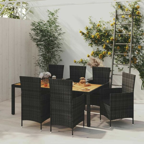 Polyrattan Kültéri Étkezőszett - 7 részes - Fekete - 190x90cm
