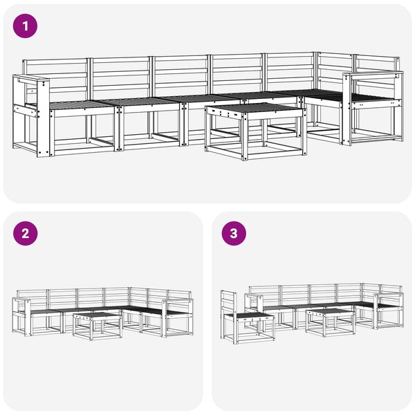 VidaXL Kültéri kanapé szett 7 pcs Fehér Tömör Akácfa
