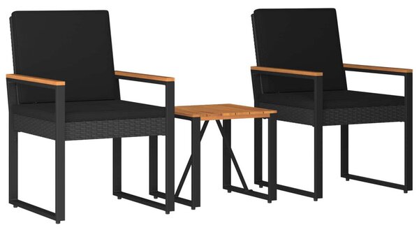 Kültéri Bútor Szett párnával 3 pcs Fekete polirattan