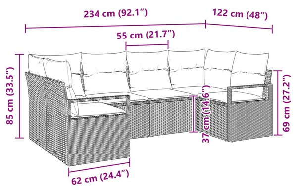 Kanapé Szett párnával 6 pcs Szürke Poly Rattan
