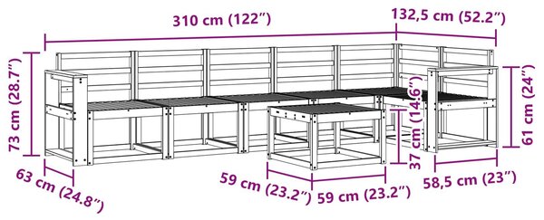 VidaXL Kültéri kanapé szett 7 pcs Fehér Tömör Akácfa