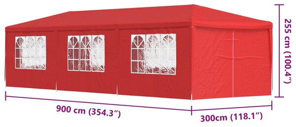 VidaXL Partysátor 900 x 300 x 255 cm Piros PE és acél