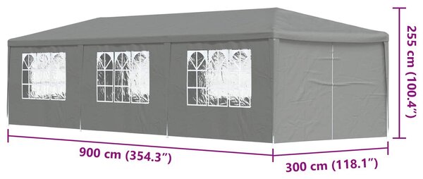 VidaXL Partysátor 900 x 300 x 255 cm Világosszürke PE és acél