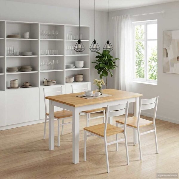 VidaXL Étkezőasztal EKAI Fehér 112 x 70 x 76,5 cm Tömör Fenyőfa