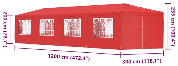 VidaXL Partysátor 1200 x 300 x 255 cm Piros PE és acél