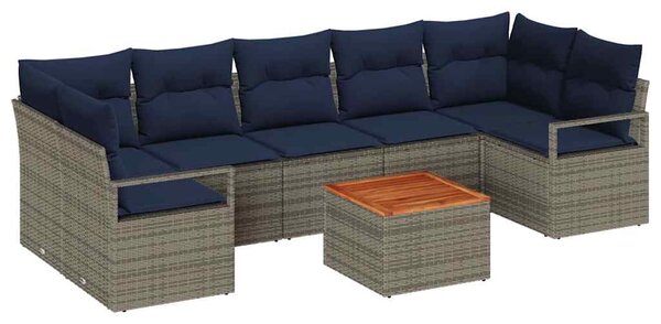 Kerti Kanapé Szett párnával 8 pcs Szürke polirattan