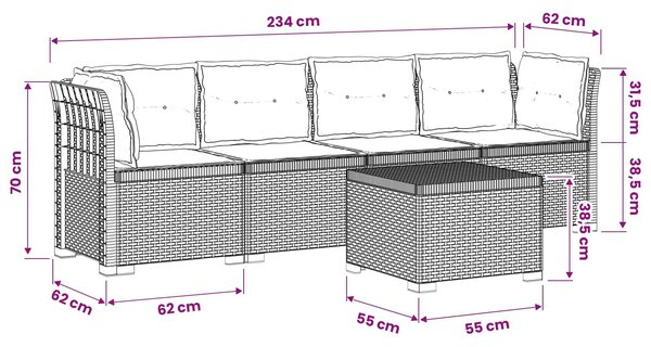 VidaXL 4 fős kertkanapé párnákkal Rattan hatású PP Világosszürke