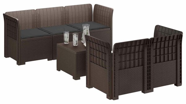 VidaXL 5-Személyes Kerti Kanapé Párnákkal Rattan Hatású PP Barna