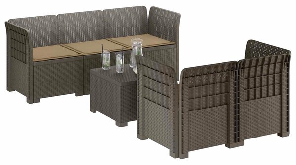 VidaXL 5-Személyes Kerti Kanapé Párnákkal Rattan Hatású PP