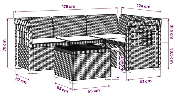 VidaXL 4-Fős Kerti Kanapé Párnákkal Rattan Kinézet PP Fehér