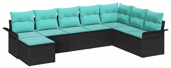 Kerti Kanapé Szett párnával tárolóval 8 pcs Fekete Poli rattan