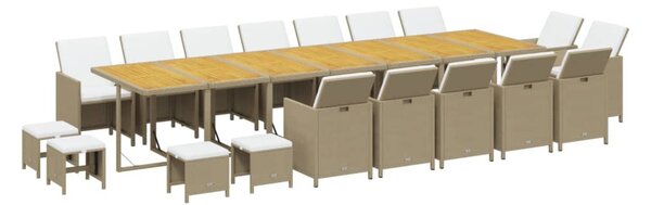 19 részes bézs polyrattan kerti étkezőgarnitúra párnákkal