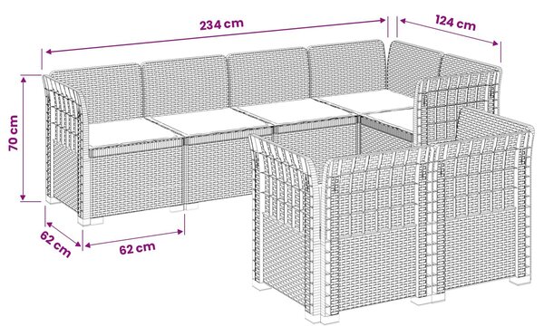 VidaXL 7 személyes kerti kanapé párnákkal, rattan hatású PP, barna