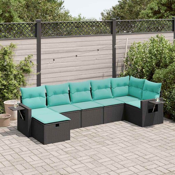 7 részes fekete polyrattan kerti ülőgarnitúra párnával