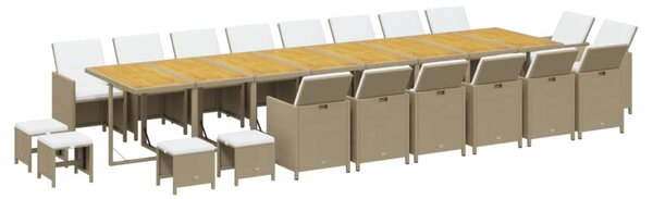 21 részes bézs polyrattan kerti étkezőgarnitúra párnákkal