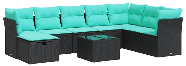 9 részes fekete polyrattan kerti ülőgarnitúra párnákkal