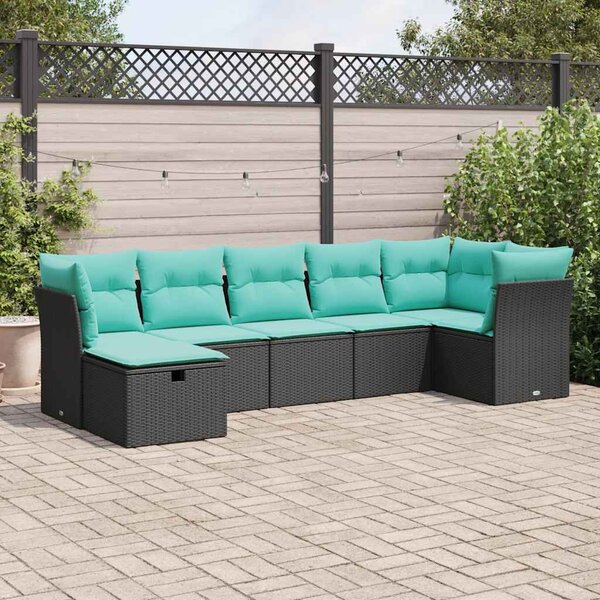 7 részes fekete polyrattan kerti ülőgarnitúra párnával
