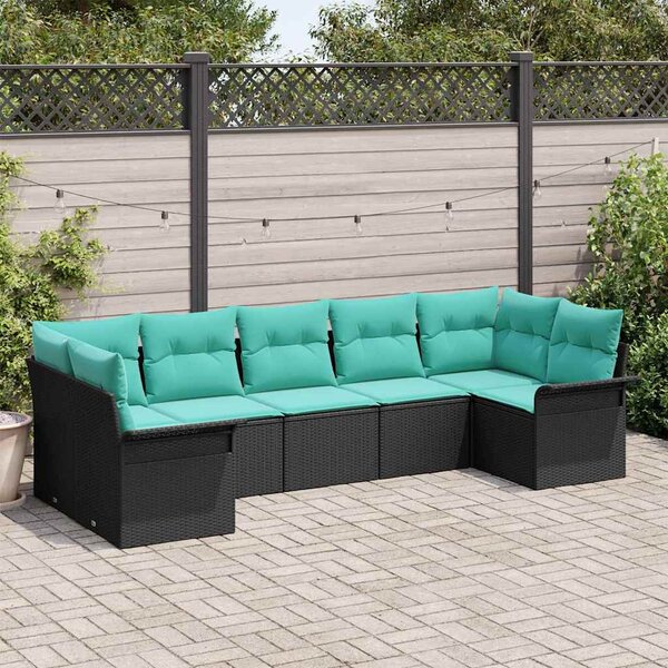 Kerti Kanapé Szett tárolóval 7 pcs Fekete Poli rattan