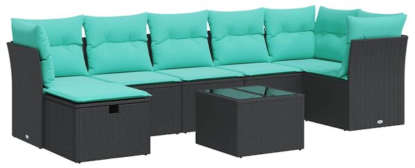 8 részes fekete polyrattan kerti ülőgarnitúra párnákkal