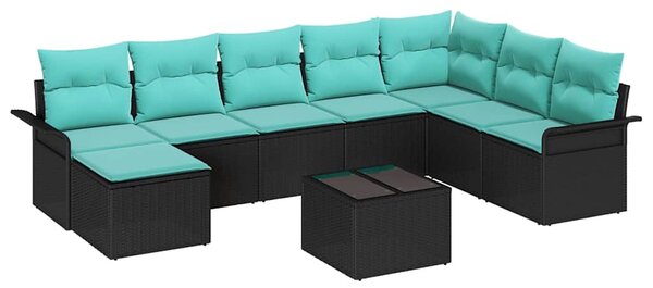 Kerti Kanapé Szett párnával tárolóval 9 pcs Fekete Poli rattan
