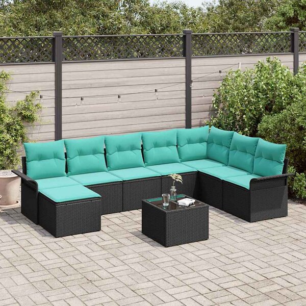 Kerti Kanapé Szett párnával tárolóval 9 pcs Fekete Poli rattan