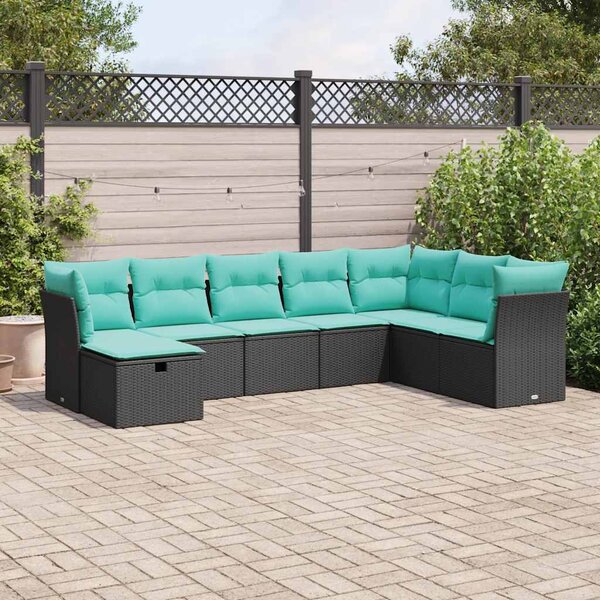 8 részes fekete polyrattan kerti ülőgarnitúra párnákkal