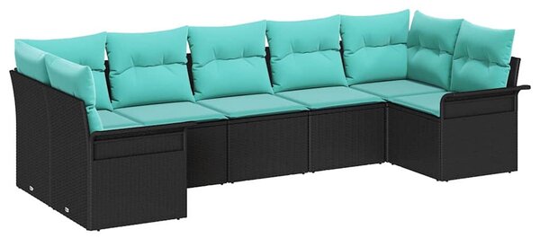 Kerti Kanapé Szett tárolóval 7 pcs Fekete Poli rattan