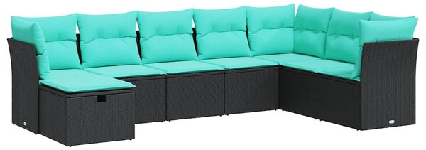 8 részes fekete polyrattan kerti ülőgarnitúra párnákkal