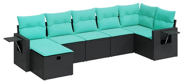 7 részes fekete polyrattan kerti ülőgarnitúra párnával