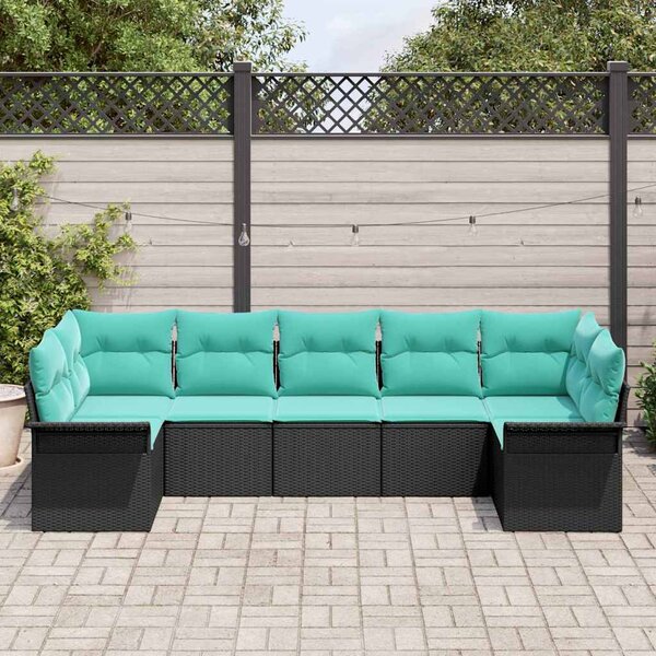 Kerti Kanapé Szett tárolóval 7 pcs Fekete Poli rattan