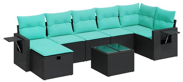 8 részes fekete polyrattan kerti ülőgarnitúra párnákkal